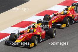 Race 1, Alexander Rossi (USA) Marussia F1 Team and Jordan King (GBR) Racing Engineering 18.04.2015. GP2 Series, Rd 1, Sakhir, Bahrain,Saturday.