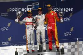 Race 1, 1st position Stoffel Vandoorne (BEL) Art Grand Prix, 2nd position Rio Haryanto (IND) Campos Racing and 3rd position Alexander Rossi (USA) Marussia F1 Team 18.04.2015. GP2 Series, Rd 1, Sakhir, Bahrain,Saturday.