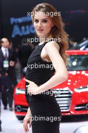 Stand girl 12-13.01.2015. North American International Auto Show, Detroit, USA. www.xpbimages.com, EMail: requests@xpbimages.com - copy of publication required for printed pictures. Every used picture is fee-liable. © Copyright: Photo4 / XPB Images