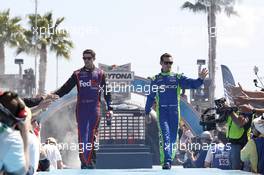 Denny Hamlin, Joe Gibbs Racing Toyota and Casey Mears, Germain Racing Chevrolet 22.02.2015, NASCAR Daytona 500 PreRace, Daytona International Speedway