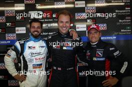 30.05.2015 - (L-R) 3rd position Stefano Comini (SUI) SEAT Le&#xf3;n, Target Competition, Kevin Gleason (USA) Honda Civic TCR, West Coast Racing pole position and 2nd position Gianni Morbidelli (ITA) Honda Civic TCR, West Coast Racing 29-31.05.2015 TCR International Series, Salzburgring, Salzburg, Austria
