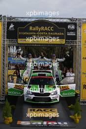 Podium, Pontus Tidemand (SWE) Emil Axelsson (SWE),Skoda Fabia R5 WRC2 winners 22-25.10.2015. World Rally Championship, Rd 12,  Rally de Espana, Catalunya-Costa Daurada, Salou, Spain.