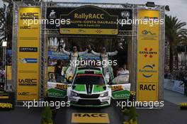 Podium, Pontus Tidemand (SWE) Emil Axelsson (SWE),Skoda Fabia R5 WRC2 winners 22-25.10.2015. World Rally Championship, Rd 12,  Rally de Espana, Catalunya-Costa Daurada, Salou, Spain.