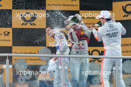 podium, champagne shower, Lucas Auer (AUT) Mercedes-AMG Team Mücke, Mercedes-AMG C63 DTM,  05.06.2016, DTM Round 3, Lausitzring, Germany, Sunday.
