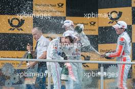 podium, champagne shower, Lucas Auer (AUT) Mercedes-AMG Team Mücke, Mercedes-AMG C63 DTM,  05.06.2016, DTM Round 3, Lausitzring, Germany, Sunday.