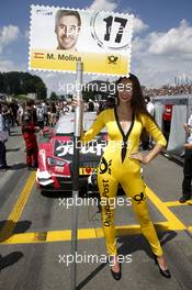 Grid girl of Miguel Molina (ESP) Audi Sport Team Abt Sportsline, Audi RS 5 DTM. 25.06.2016, DTM Round 3, Norisring, Germany, Race 1, Saturday.