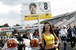 Grid girl of Christian Vietoris (GER) Mercedes-AMG Team Mücke, Mercedes-AMG C63 DTM. 24.09.2016, DTM Round 8, Hungaroring, Hungary, Saturday, Race 1.