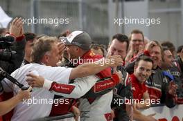 Race winner Edoardo Mortara (ITA) Audi Sport Team Abt Sportsline, Audi RS 5 DTM celebrate with the team. 24.09.2016, DTM Round 8, Hungaroring, Hungary, Saturday, Race 1.