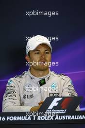 Race winner Nico Rosberg (GER) Mercedes AMG F1 in the FIA Press Conference. 20.03.2016. Formula 1 World Championship, Rd 1, Australian Grand Prix, Albert Park, Melbourne, Australia, Race Day.