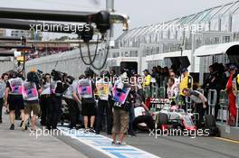 Romain Grosjean (FRA) Haas F1 Team VF-16 and Rio Haryanto (IDN) Manor Racing MRT05 collide in the pit lane. 19.03.2016. Formula 1 World Championship, Rd 1, Australian Grand Prix, Albert Park, Melbourne, Australia, Qualifying Day.
