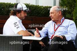 (L to R): Fernando Alonso (ESP) McLaren with Ron Dennis (GBR) McLaren Executive Chairman. 17.03.2016. Formula 1 World Championship, Rd 1, Australian Grand Prix, Albert Park, Melbourne, Australia, Preparation Day.
