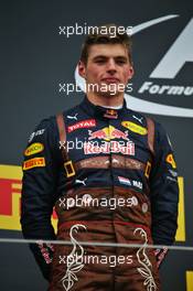 Max Verstappen (NLD) Red Bull Racing celebrates his second position on the podium. 03.07.2016. Formula 1 World Championship, Rd 9, Austrian Grand Prix, Spielberg, Austria, Race Day.