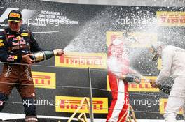 Race winner Lewis Hamilton (GBR) Mercedes AMG F1 celebrates on the podium with Max Verstappen (NLD) Red Bull Racing and Kimi Raikkonen (FIN) Ferrari. 03.07.2016. Formula 1 World Championship, Rd 9, Austrian Grand Prix, Spielberg, Austria, Race Day.