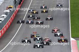 Lewis Hamilton (GBR) Mercedes AMG F1 W07 Hybrid leads at the start of the race. 03.07.2016. Formula 1 World Championship, Rd 9, Austrian Grand Prix, Spielberg, Austria, Race Day.