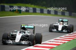 Nico Rosberg (GER) Mercedes AMG F1 W07 Hybrid leads team mate Lewis Hamilton (GBR) Mercedes AMG F1 W07 Hybrid. 03.07.2016. Formula 1 World Championship, Rd 9, Austrian Grand Prix, Spielberg, Austria, Race Day.