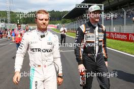 (L to R): Nico Rosberg (GER) Mercedes AMG F1 with Nico Hulkenberg (GER) Sahara Force India F1. 02.07.2016. Formula 1 World Championship, Rd 9, Austrian Grand Prix, Spielberg, Austria, Qualifying Day.