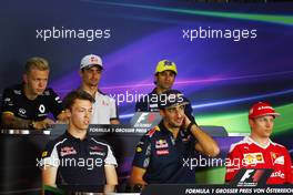 The FIA Press Conference (from back row (L to R)): Kevin Magnussen (DEN) Renault Sport F1 Team; Esteban Gutierrez (MEX) Haas F1 Team; Felipe Nasr (BRA) Sauber F1 Team; Daniil Kvyat (RUS) Scuderia Toro Rosso; Daniel Ricciardo (AUS) Red Bull Racing; Kimi Raikkonen (FIN) Ferrari. 30.06.2016. Formula 1 World Championship, Rd 9, Austrian Grand Prix, Spielberg, Austria, Preparation Day.