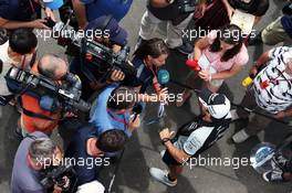 Sergio Perez (MEX) Sahara Force India F1 with the media. 30.06.2016. Formula 1 World Championship, Rd 9, Austrian Grand Prix, Spielberg, Austria, Preparation Day.