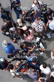 Sergio Perez (MEX) Sahara Force India F1 with the media. 30.06.2016. Formula 1 World Championship, Rd 9, Austrian Grand Prix, Spielberg, Austria, Preparation Day.
