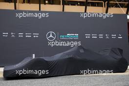 The Mercedes AMG F1 W07 Hybrid under wraps. 22.02.2016. Formula One Testing, Day One, Barcelona, Spain. Monday.