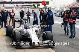 Valtteri Bottas (FIN) Williams FW38. 22.02.2016. Formula One Testing, Day One, Barcelona, Spain. Monday.