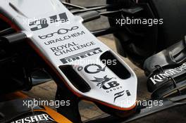 Sahara Force India F1 VJM09 nosecone. 22.02.2016. Formula One Testing, Day One, Barcelona, Spain. Monday.