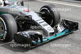 Lewis Hamilton (GBR) Mercedes AMG F1 W07 Hybrid front wing. 22.02.2016. Formula One Testing, Day One, Barcelona, Spain. Monday.