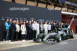 The Mercedes AMG F1 W07 Hybrid is unveiled. 22.02.2016. Formula One Testing, Day One, Barcelona, Spain. Monday.