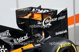 Sahara Force India F1 VJM09 rear wing. 22.02.2016. Formula One Testing, Day One, Barcelona, Spain. Monday.
