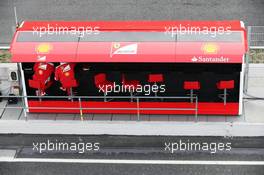 Ferrari pit gantry. 22.02.2016. Formula One Testing, Day One, Barcelona, Spain. Monday.