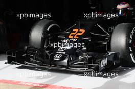 Jenson Button (GBR) McLaren MP4-31 front wing detail. 22.02.2016. Formula One Testing, Day One, Barcelona, Spain. Monday.