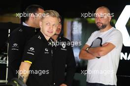 Kevin Magnussen (DEN) Renault Sport F1 Team with Gerard Lopez (FRA) (Right). 22.02.2016. Formula One Testing, Day One, Barcelona, Spain. Monday.