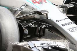 Lewis Hamilton (GBR) Mercedes AMG F1 W07 Hybrid front suspension detail and #KeepFightingMichael hashtag. 22.02.2016. Formula One Testing, Day One, Barcelona, Spain. Monday.