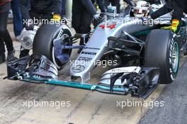 Lewis Hamilton (GBR) Mercedes AMG F1 W07 Hybrid - front wing. 25.02.2016. Formula One Testing, Day Four, Barcelona, Spain. Thursday.