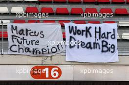 Banners of support for Marcus Ericsson (SWE) Sauber F1 Team. 25.02.2016. Formula One Testing, Day Four, Barcelona, Spain. Thursday.