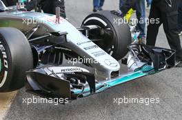 Lewis Hamilton (GBR) Mercedes AMG F1 W07 Hybrid - front wing. 25.02.2016. Formula One Testing, Day Four, Barcelona, Spain. Thursday.