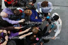 Lewis Hamilton (GBR) Mercedes AMG F1 with the media. 25.02.2016. Formula One Testing, Day Four, Barcelona, Spain. Thursday.