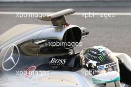 Nico Rosberg (GER) Mercedes AMG F1 W07 Hybrid - engine cover air box detail. 23.02.2016. Formula One Testing, Day Two, Barcelona, Spain. Tuesday.