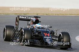 Fernando Alonso (ESP) McLaren MP4-31 running sensor equipment. 23.02.2016. Formula One Testing, Day Two, Barcelona, Spain. Tuesday.