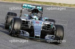 Nico Rosberg (GER) Mercedes AMG F1 W07 Hybrid running sensor equipment. 24.02.2016. Formula One Testing, Day Three, Barcelona, Spain. Wednesday.