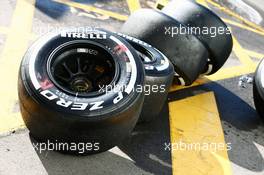 Pirelli tyres. 24.02.2016. Formula One Testing, Day Three, Barcelona, Spain. Wednesday.