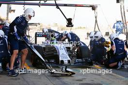 Felipe Massa (BRA) Williams FW38 practices a pit stop. 24.02.2016. Formula One Testing, Day Three, Barcelona, Spain. Wednesday.