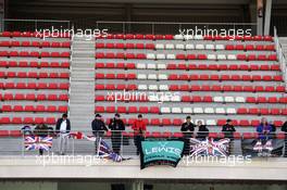 Lewis Hamilton (GBR) Mercedes AMG F1 fans, flags, and banners. 04.03.2016. Formula One Testing, Day Four, Barcelona, Spain. Friday.