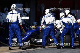 Marcus Ericsson (SWE) Sauber C35 practices a pit stop. 04.03.2016. Formula One Testing, Day Four, Barcelona, Spain. Friday.