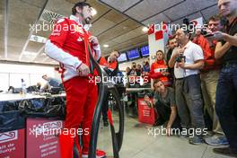 Alberto Antonini (ITA) Ferrari Press Officer discusses the Hola cockpit cover to the media. 03.03.2016. Formula One Testing, Day Three, Barcelona, Spain. Thursday.