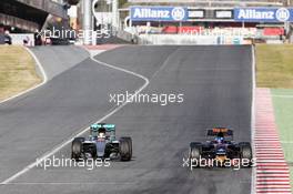 (L to R): Lewis Hamilton (GBR) Mercedes AMG F1 W07 Hybrid and Max Verstappen (NLD) Scuderia Toro Rosso STR11. 03.03.2016. Formula One Testing, Day Three, Barcelona, Spain. Thursday.