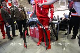 Alberto Antonini (ITA) Ferrari Press Officer discusses the Hola cockpit cover to the media. 03.03.2016. Formula One Testing, Day Three, Barcelona, Spain. Thursday.