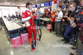 Alberto Antonini (ITA) Ferrari Press Officer discusses the Hola cockpit cover to the media. 03.03.2016. Formula One Testing, Day Three, Barcelona, Spain. Thursday.