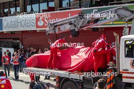 The Ferrari SF16-H of Kimi Raikkonen (FIN) Ferrari is recovered back to the pits on the back of a truck. 01.03.2016. Formula One Testing, Day One, Barcelona, Spain. Tuesday.
