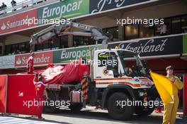 The Ferrari SF16-H of Kimi Raikkonen (FIN) Ferrari is recovered back to the pits on the back of a truck. 01.03.2016. Formula One Testing, Day One, Barcelona, Spain. Tuesday.